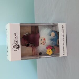 German Made Wooden Gnome with Flowers Ornament New in Box